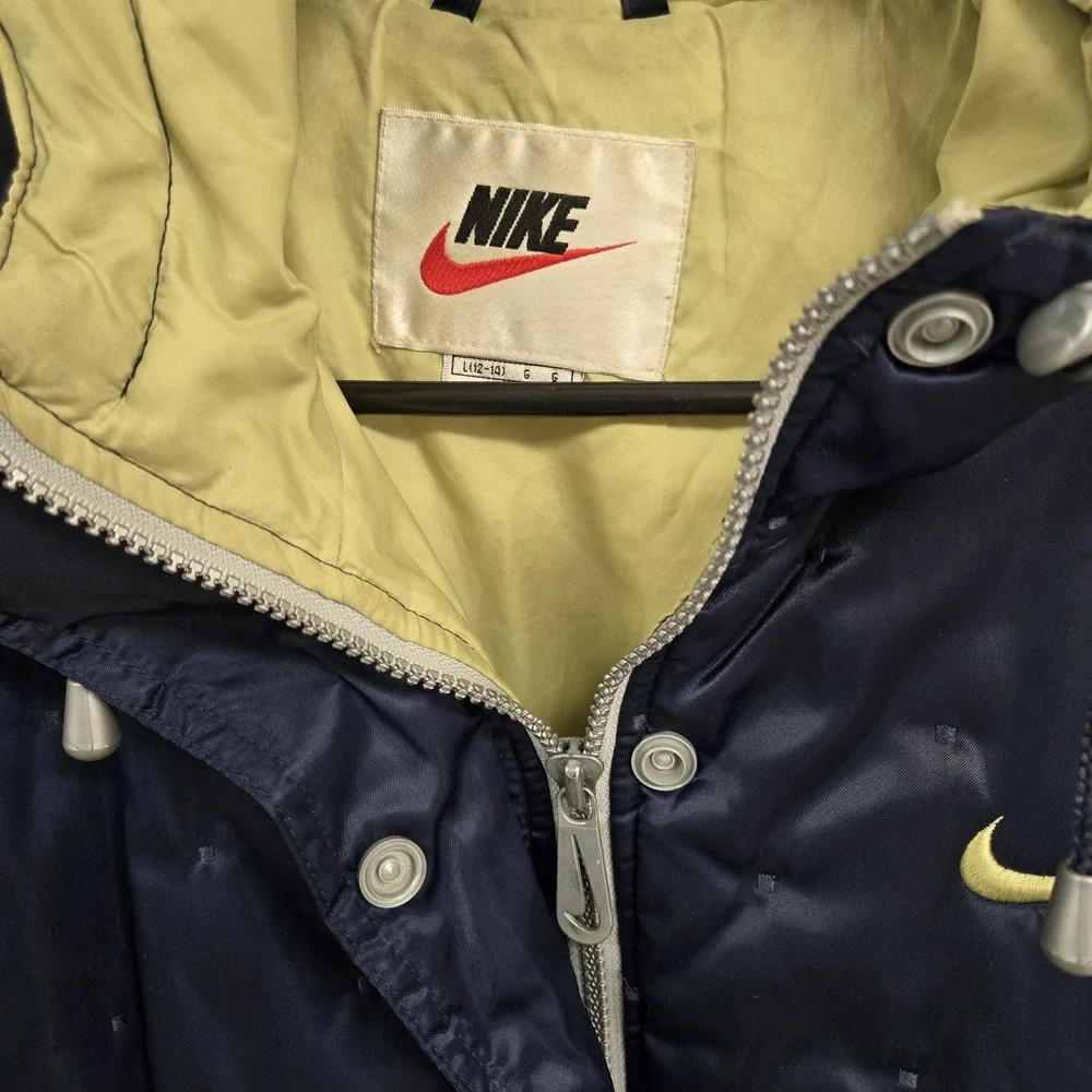 Nike Vtg 90s‎ Quilted Puffer Jacket Big Logo Blue Womens Large Streetwear Rare